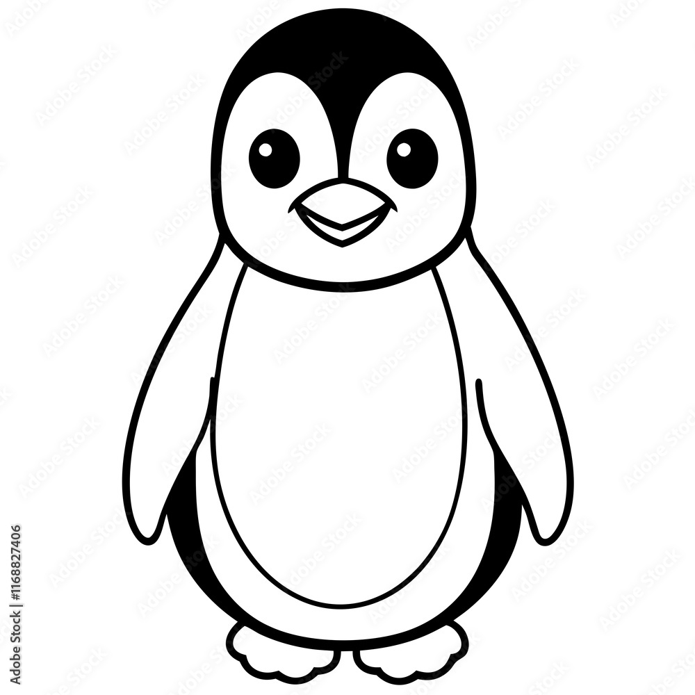 Fototapeta premium Simple and Cute Baby Penguin Coloring Page for Kids – Black-and-White Outline