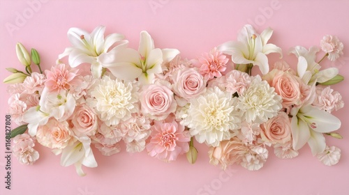 Elegant Arrangement of Pink and White Flowers on Soft Pink Background