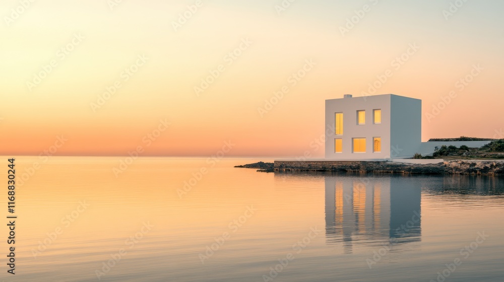 Modern Minimalist House by the Sea at Sunset