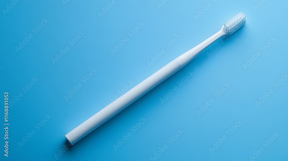 A modern white electric toothbrush on a light blue background features ultra-detailed bristles in a minimalist dental care product photography style. A modern white electric toothbrush on a light blue background features ultra-detailed bristles in a minimalist dental care product photography style.