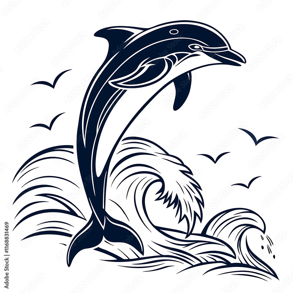 Obraz premium Dolphin head silhouette vector illustration