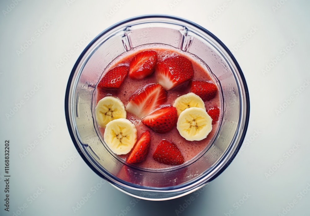 Fresh and Healthy Smoothie Preparation with Strawberries and Bananas in a Blender, Ideal for Nutrition, Fitness, and Health-Conscious Recipes to Boost Energy Levels Fresh and Healthy Smoothie Preparation with Strawberries and Bananas in a Blender, Ideal for Nutrition, Fitness, and Health-Conscious Recipes to Boost Energy Levels