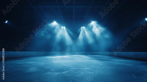 Fototapeta Naklejka Na Ścianę i Meble -  Hockey ice rink sport arena empty field stadium on dark background

