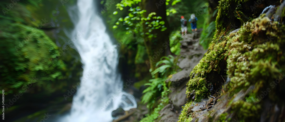 Tranquil Cascading Waterfall Surrounded by Lush Greenery in a Serene Forest Setting Tranquil Cascading Waterfall Surrounded by Lush Greenery in a Serene Forest Setting