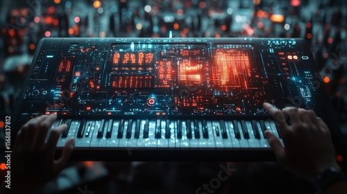 Futuristic Digital Music Studio and Composer. Generative AI photo