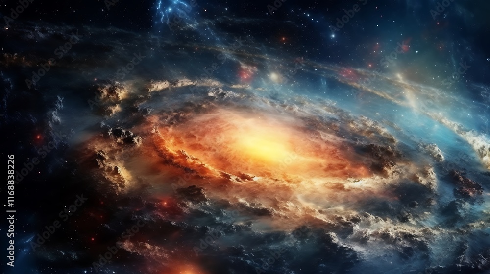 Fototapeta premium A swirling cosmic nebula with fiery orange and blue hues