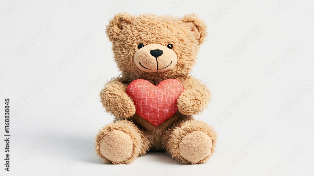 Obraz premium Valentine day. A cute teddy bear holding a heart symbolizes love and affection.
