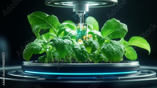 Futuristic Smart Orchard with Digital Holograms. Generative AI photo