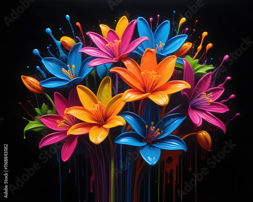 Flowers splash art neon