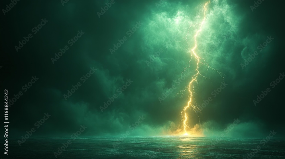 Fototapeta premium Lightning Strike Effect on a Green Background. Generative AI