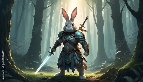 Brave Rabbit Knight in Enchanting Forest