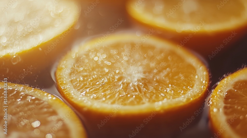 A macro shot of freshly sliced oranges with vibrant details A macro shot of freshly sliced oranges with vibrant details