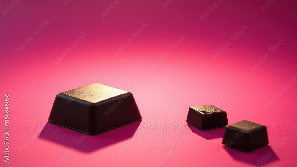 Dark Chocolate Cubes on Pink Background A Delicious Treat Dark Chocolate Cubes on Pink Background A Delicious Treat