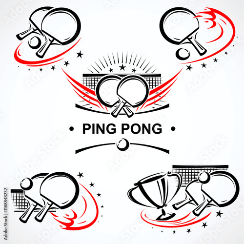 Ping Pong labels and icon set. Collection icons ping pong. Vector