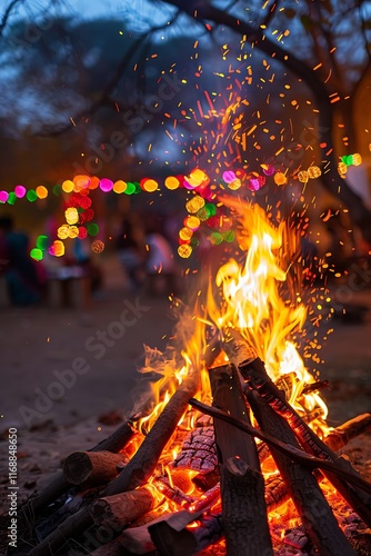 lohri festival bonfire with colorful lights and festive atmosphere