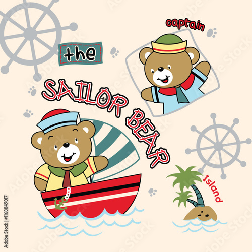 Adorable animal sailor vector illustration on a tropical island with cheerful little friends in a playful design
