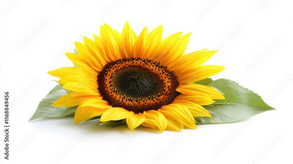 Obraz premium A single bright sunflower isolated against a pure white backdrop