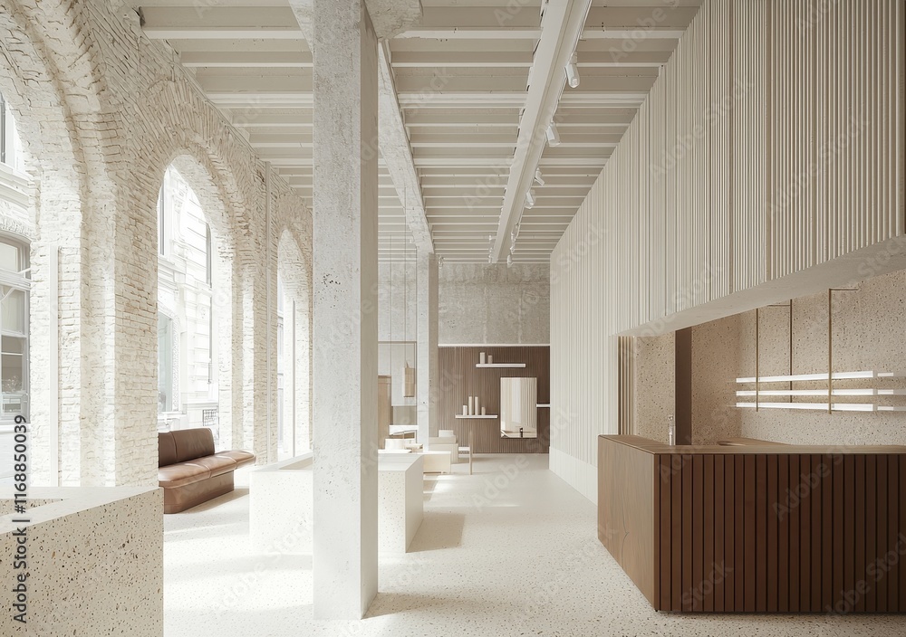 Fototapeta premium A mockup of a living room wall decoration, showing a leather sofa surrounded by decor on a white background