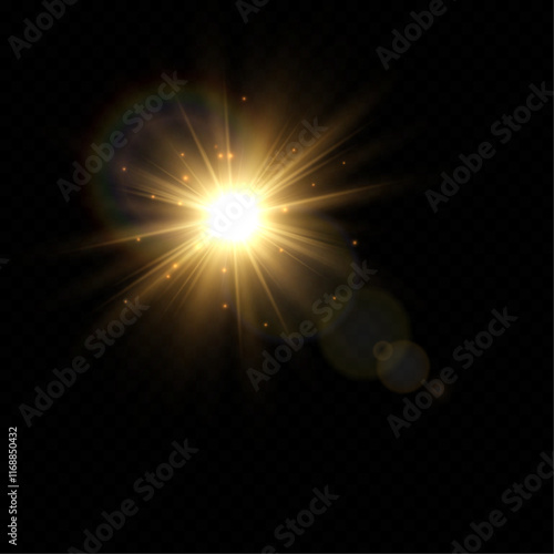 PNG sunlight with special lens flare effect. Vector light effect.