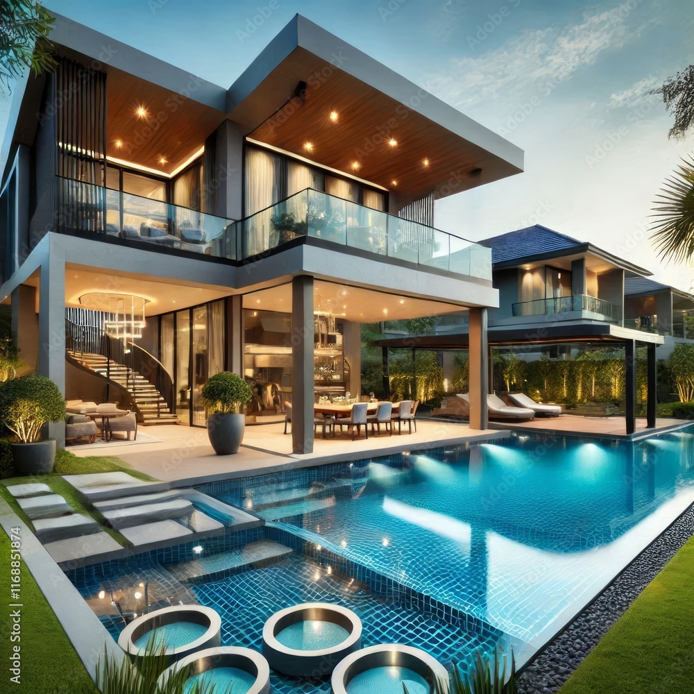Fototapeta premium Elegant Luxury Home with Pool Design