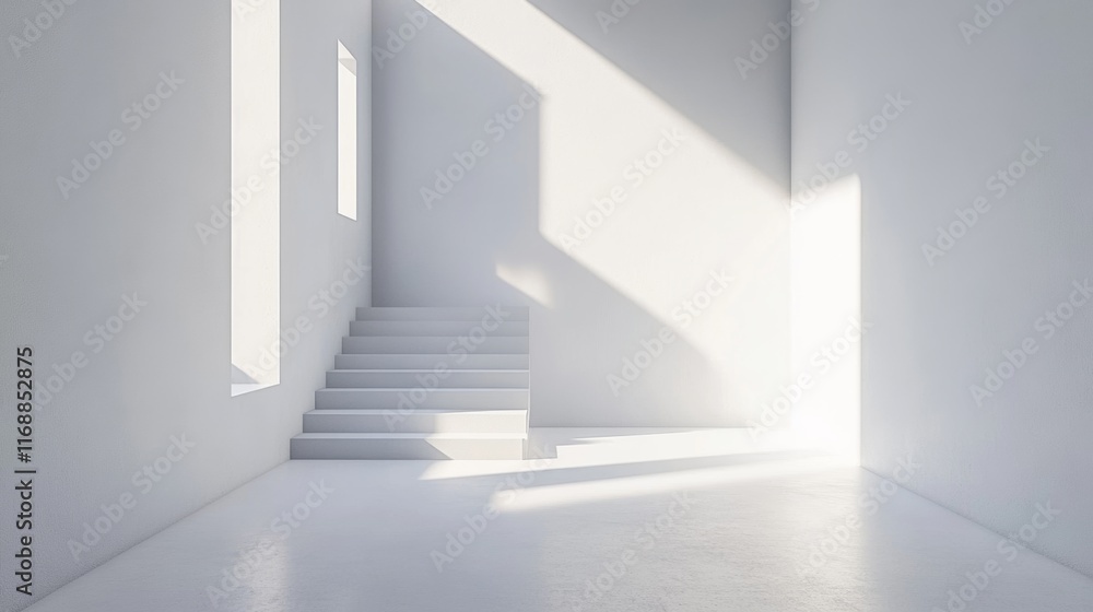 a minimalist child's room with a white background with features a small a minimalist child's room with a white background with features a small