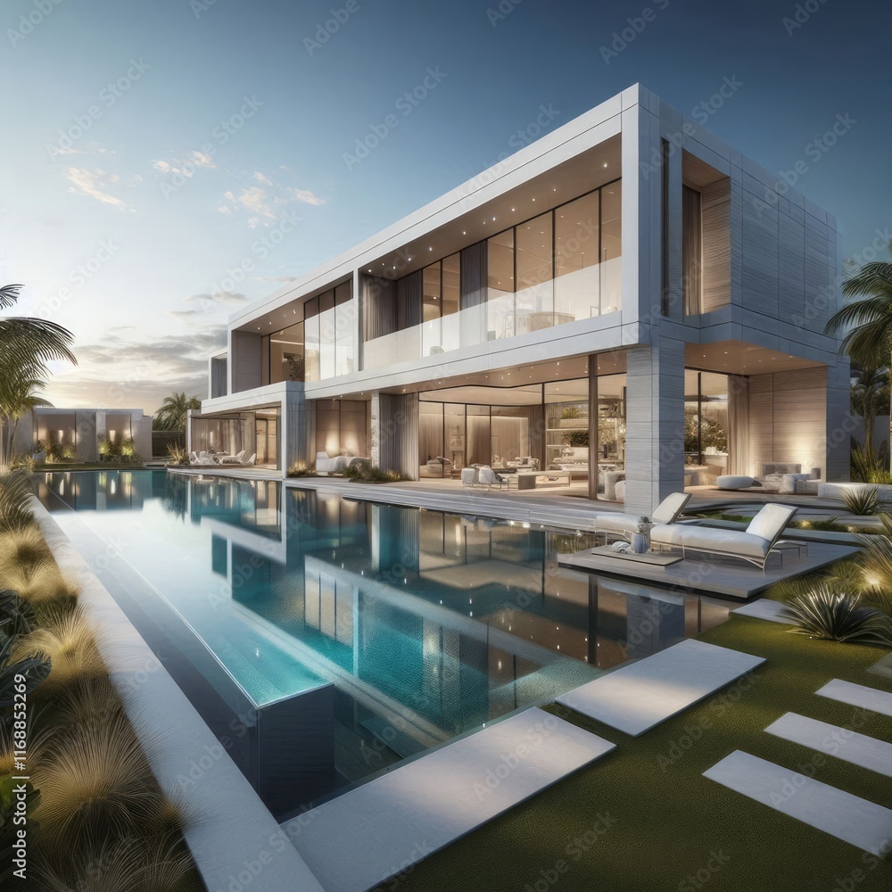 Fototapeta premium Lavish Home with Elegant Swimming Pool