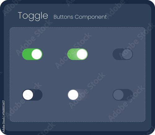 On and Off toggle switch buttons. Green active state and grey inactive state color button set for mobile app and social media. correct and wrong way with tick and cross. Vector illustration
