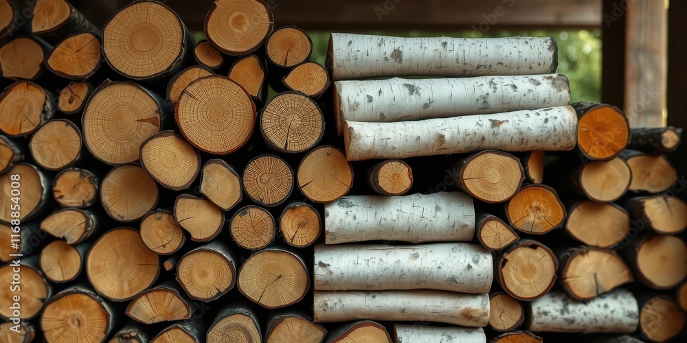 A Stack of Firewood Logs, Showing a Variety of Woods and Textures, Ready for Winter A Stack of Firewood Logs, Showing a Variety of Woods and Textures, Ready for Winter