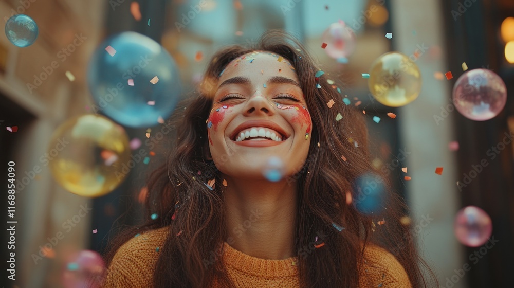 Joyful celebration with bubbles and confetti. Joyful celebration with bubbles and confetti.