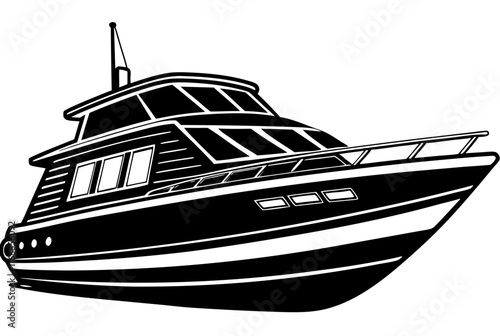 Detailed Motorboat Silhouette in Perspective - Nautical Vector Illustration

 photo