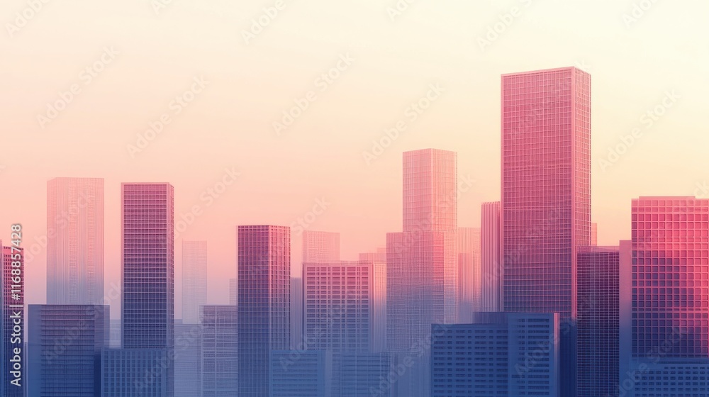 Fototapeta premium A city skyline with a pinkish hue in the background