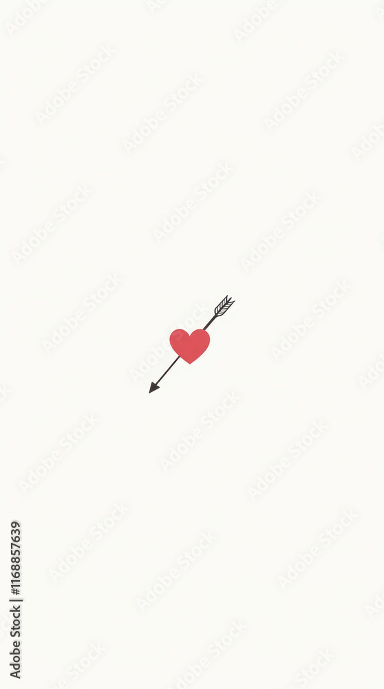 A Clean Design Featuring a Thin Arrow Piercing Diagonally Through a Small Red Heart on a Plain White Background A Clean Design Featuring a Thin Arrow Piercing Diagonally Through a Small Red Heart on a Plain White Background