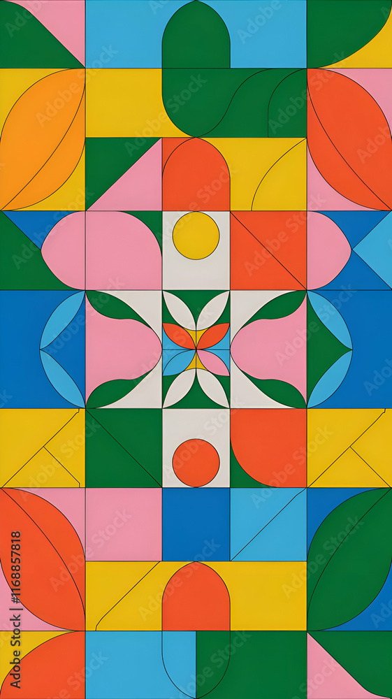 Obraz premium Vibrant Symmetrical Design with Geometric Shapes in Bright Colors
