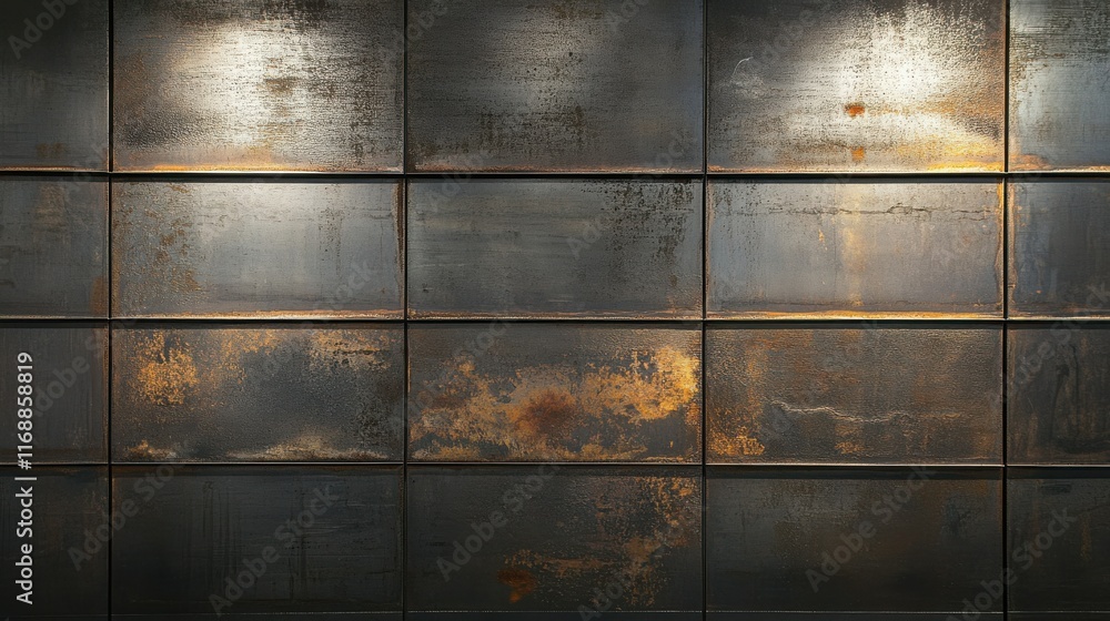 Naklejka premium Grunge metal texture with rust and copper patina on industrial panels