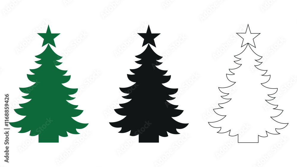 Obraz premium Christmas tree icon. Set of black Christmas tree icons. Christmas symbol. Vector illustration