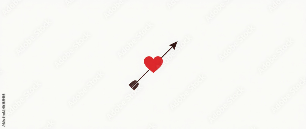 A Clean Design Featuring a Thin Arrow Piercing Diagonally Through a Small Red Heart on a Plain White Background A Clean Design Featuring a Thin Arrow Piercing Diagonally Through a Small Red Heart on a Plain White Background