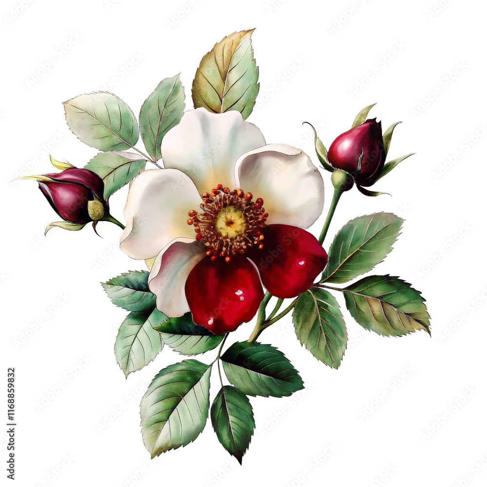 Obraz premium Rosehip flower natural palette watercolor isolated clipart