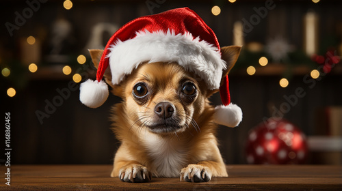 Adorable Dog in Santa Hat Celebrating Christmas – Festive Holiday Pet Portrait