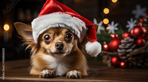 Adorable Dog in Santa Hat Celebrating Christmas – Festive Holiday Pet Portrait