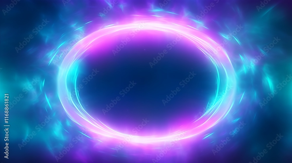 Abstract Neon Circle Glowing Brightly In Dark Space Abstract Neon Circle Glowing Brightly In Dark Space
