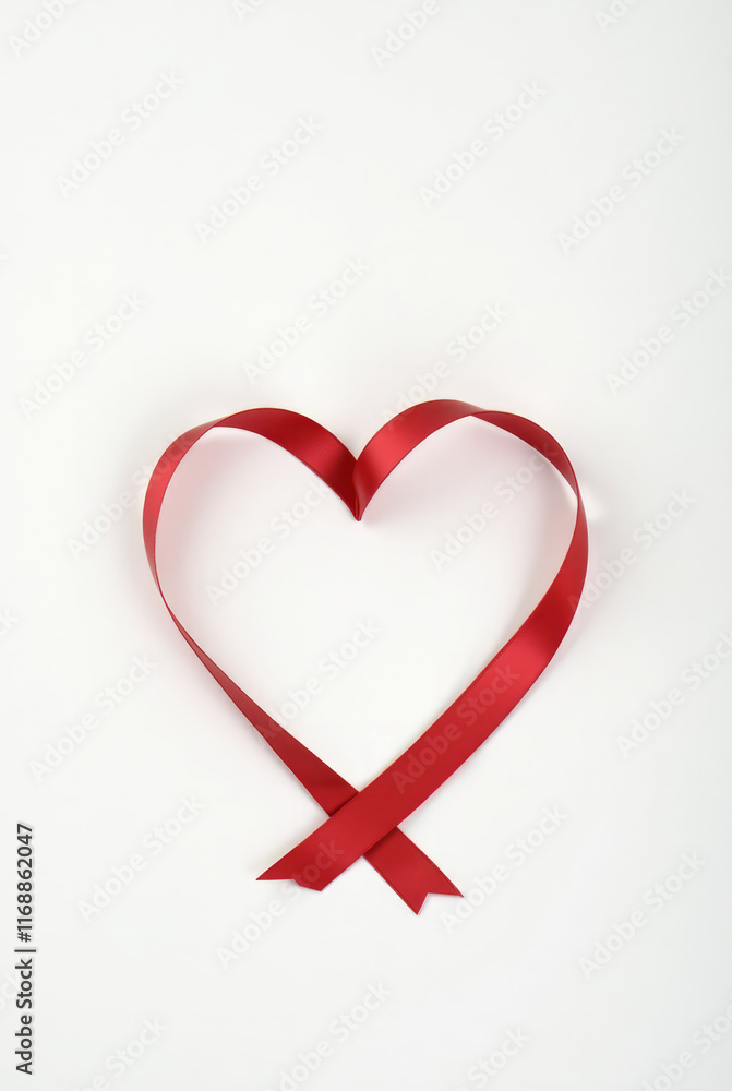 A Single Ribbon Looping Elegantly to Form a Clean and Minimalist Heart Shape in Soft Red on a White Background A Single Ribbon Looping Elegantly to Form a Clean and Minimalist Heart Shape in Soft Red on a White Background