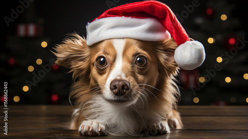 Adorable Dog in Santa Hat Celebrating Christmas – Festive Holiday Pet Portrait