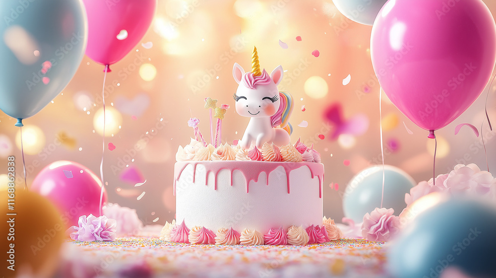 Magical Pink Unicorn Cake with Birthday Candles Magical Pink Unicorn Cake with Birthday Candles