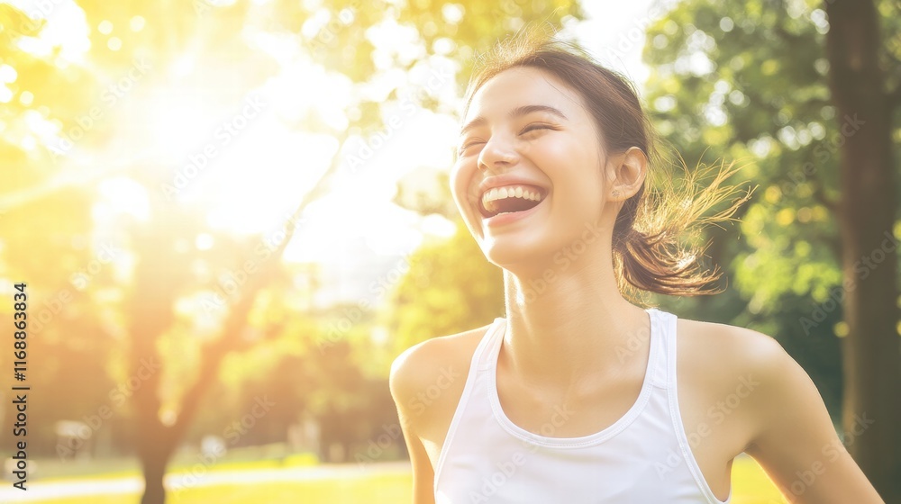 Joyful moments in the park – young woman basking in the sunlight, perfect for lifestyle themes with copy space. Joyful moments in the park – young woman basking in the sunlight, perfect for lifestyle themes with copy space.