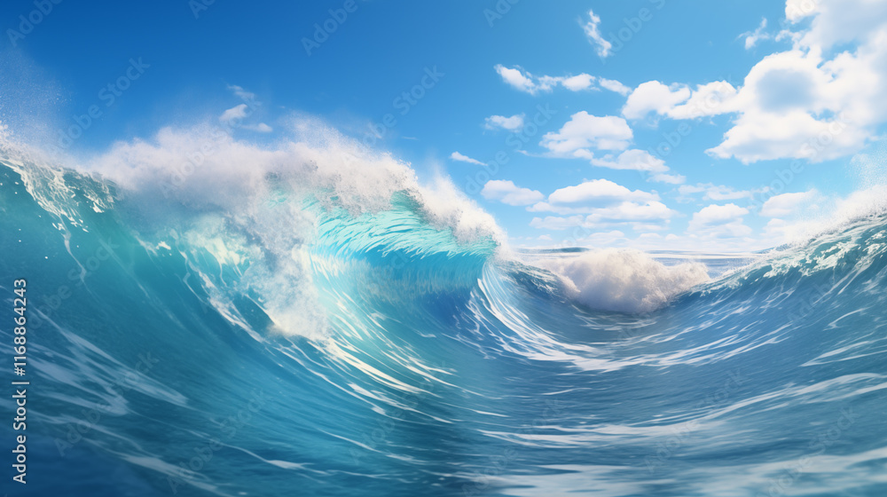 Powerful Ocean Wave Crashing Under a Vibrant Horizon Powerful Ocean Wave Crashing Under a Vibrant Horizon