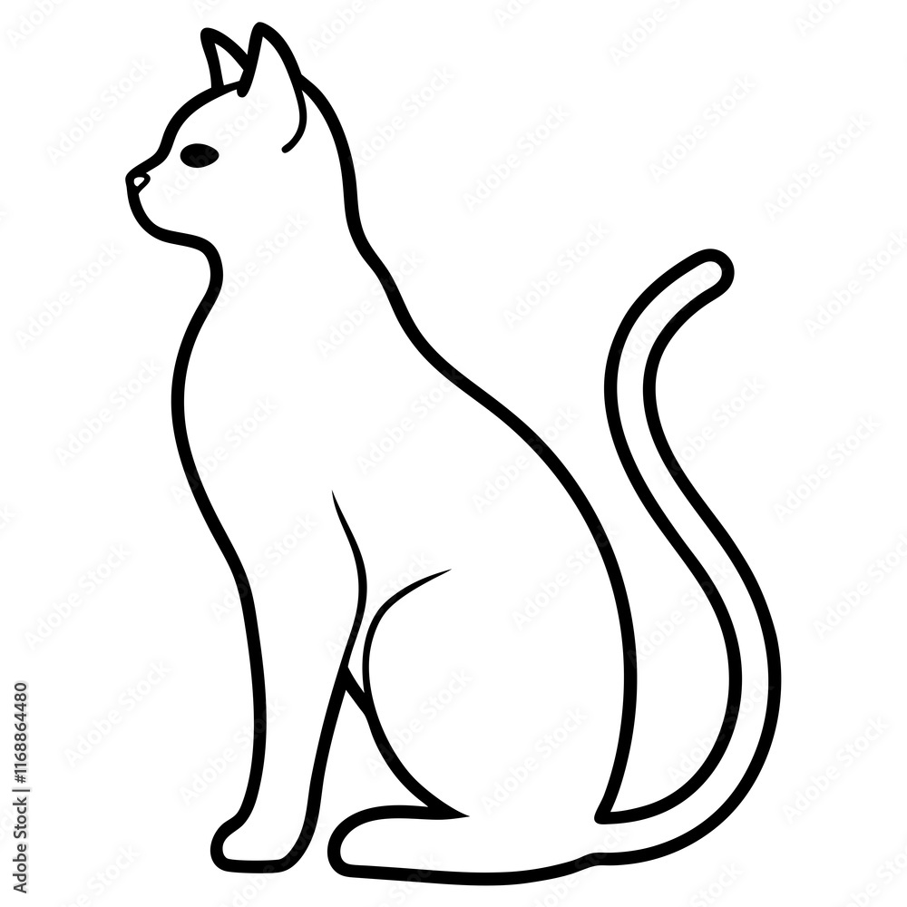 Simple Line Art Illustration of a Sitting Cat Simple Line Art Illustration of a Sitting Cat