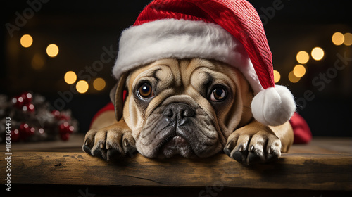 Adorable Dog in Santa Hat Celebrating Christmas – Festive Holiday Pet Portrait