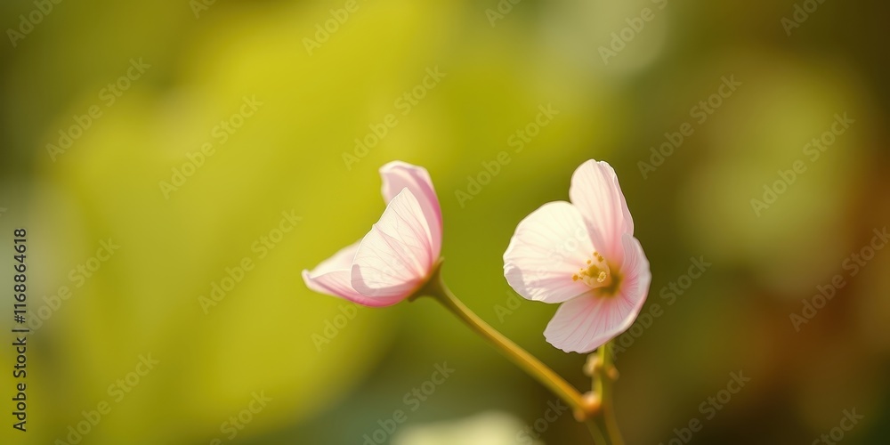 Fototapeta premium Delicate Pink Blossoms in Soft Focus, Illuminated by Gentle Sunlight