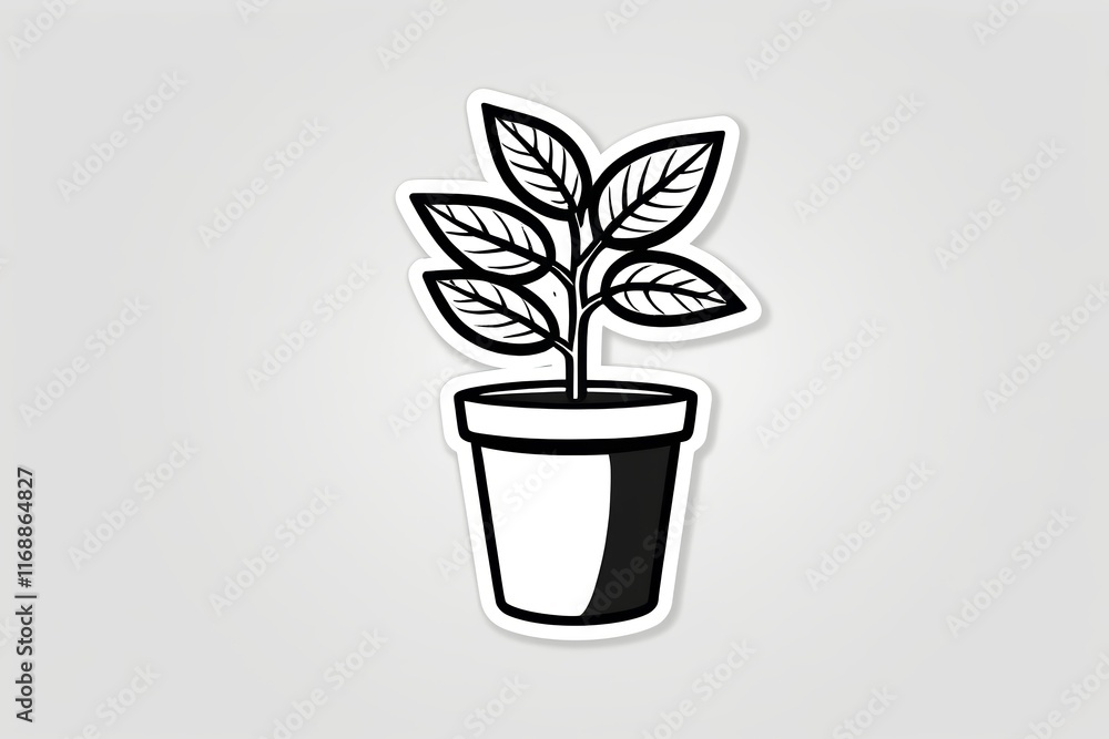 a close up of a plant in a pot with a black and white stripe a close up of a plant in a pot with a black and white stripe