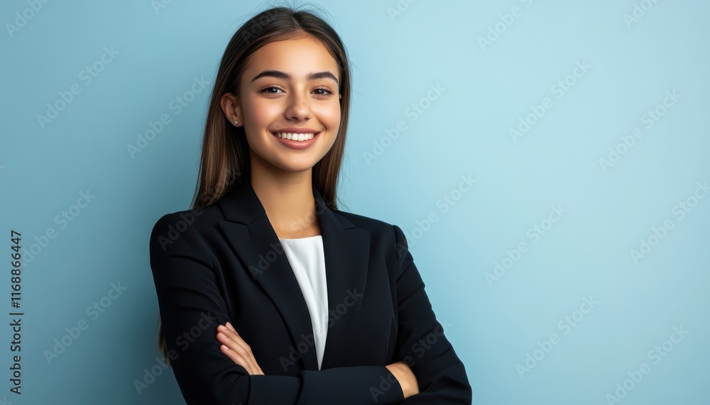 A dark haired professional woman in a blue suit stands confidently against a simple background, radiating warmth and approachability with her genuine smile. A dark haired professional woman in a blue suit stands confidently against a simple background, radiating warmth and approachability with her genuine smile.